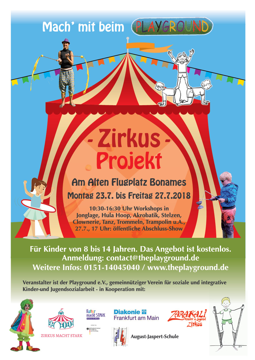 Playground Zirkusprojekt Sommerferien 2018 am Alten Flugplatz Frankfurt-Bonames